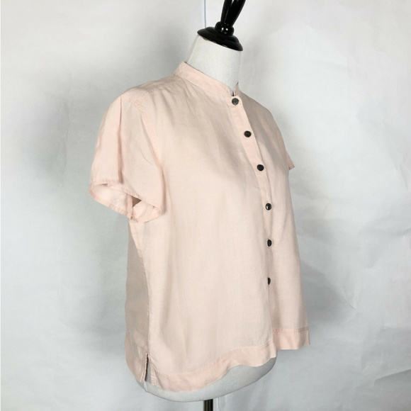 J Jill Pink Linen Top Mandarin Collar Short Sleeve - Picture 3 of 4